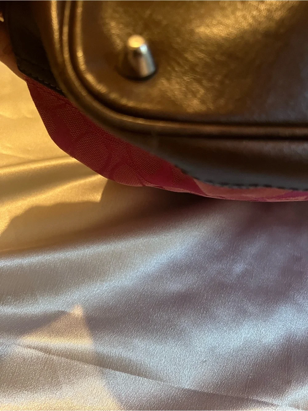 Coach Pink Signature Canvas Tote with Dark Brown Leather Accents
